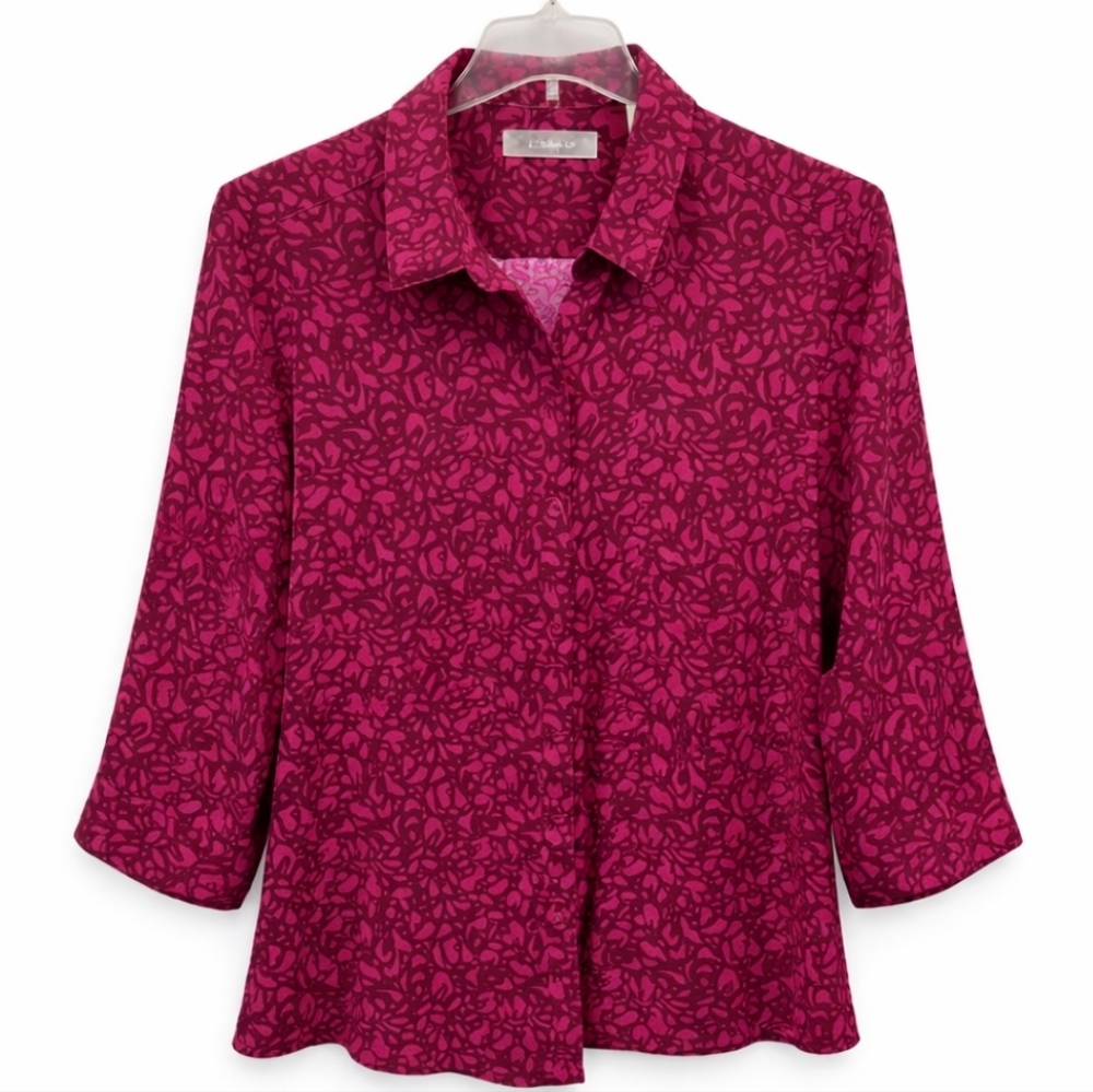 Liz Claiborne Fuscia Abstract Leaf Pattern Blouse Sz 14